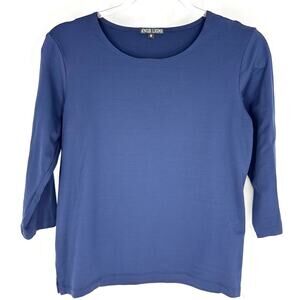 A'Nue Ligne The Boxy 3/4 Sleeve Tee T-Shirt Navy Size Medium